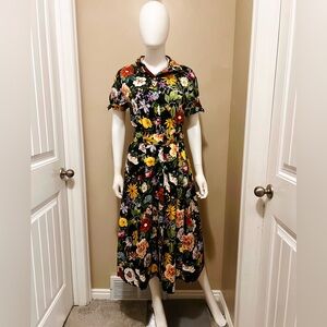 ZARA FLORAL PRINT POPLIN MIDI DRESS